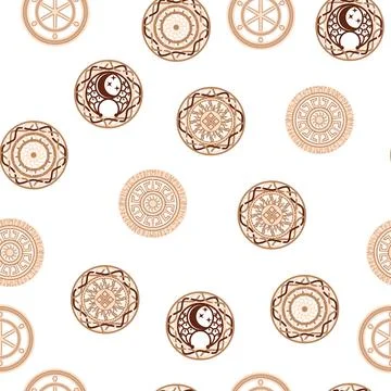 Seamless pattern ancient Slavic symbols. Star of the arkgamma, kolovrat, tr.. Stock Illustration