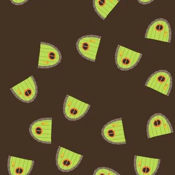 Seamless pattern ancient wooden door fairy tale house cartoon vector Stock Illustration