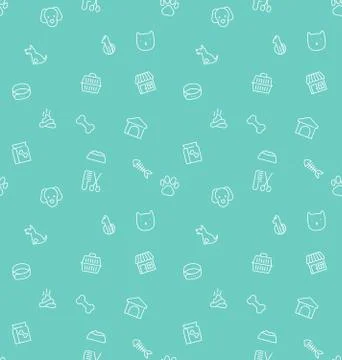 Seamless pattern and background with thin line icons related to pets Illustrazione stock