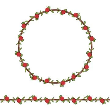 Seamless pattern and frame of the cord with cranberries and leaves. Stock Illustration
