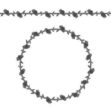 Seamless pattern and frame of cord with cranberries, lingonberries and leaves. Stock Illustration