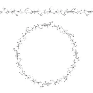 Seamless pattern and frame of cord with cranberries, lingonberries and leaves. Stock Illustration