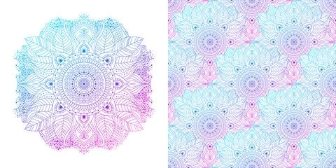 Seamless pattern and mandala with ethnic elements, and a light palette of pin 스톡 일러스트