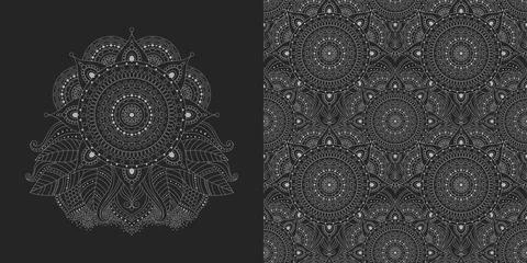 Seamless pattern and ornament, oriental, Asian-inspired design, dark palette Stock Illustration