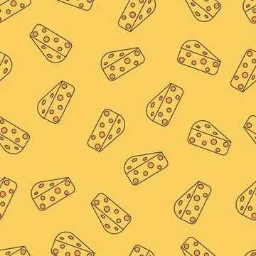 Seamless pattern and pieces of cheese on a yellow background Stock Illustration