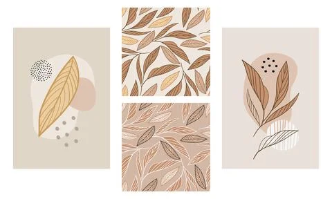 Seamless pattern and posters with abstract leaves and dots vector Stock Illustration