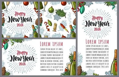 Seamless pattern and posters with Happy New Year 2018 lettering Stock Illustration