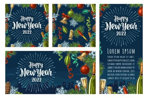 Seamless pattern and posters with Happy New Year 2018 lettering 스톡 일러스트