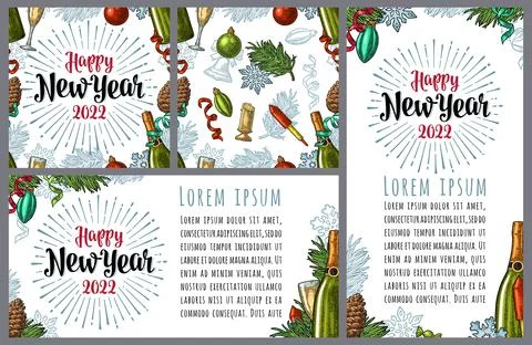 Seamless pattern and posters with Happy New Year 2018 lettering Stock Illustration