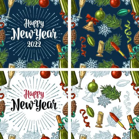Seamless pattern and posters with Happy New Year 2018 lettering 스톡 일러스트