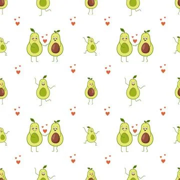 Seamless pattern and print of Cute avocado characters with love emotions Stock Illustration