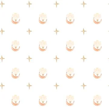 Seamless pattern angel on the month and stars around. Elegant pattern for Stock Illustration