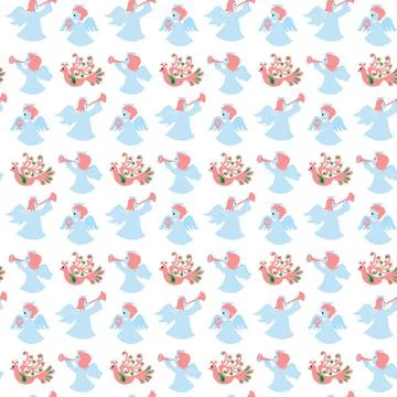Seamless pattern with angels and birds Illustration