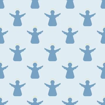 Seamless pattern with angels on a blue background Illustrazione stock