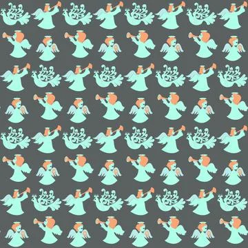 Seamless pattern with angels on grey Illustration