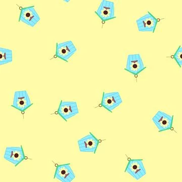 Seamless pattern animal bird house cartoon vector Stock Illustration
