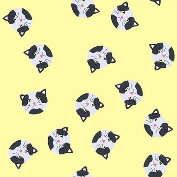 Seamless pattern animal cat face cartoon vector Stock Illustration
