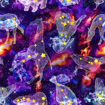 Seamless pattern with animal constellations Stock Illustration