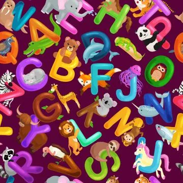 Seamless pattern animals alphabet for kids abc education in preschool Stock Illustration