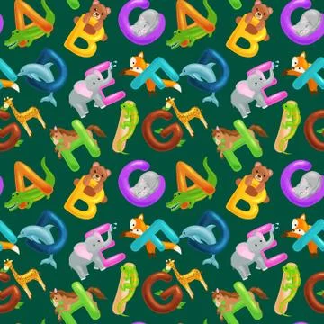 Seamless pattern animals alphabet for kids abc education in preschool Stock Illustration