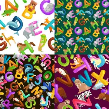 Seamless pattern animals alphabet for kids abc education in preschool. Illustrazione stock