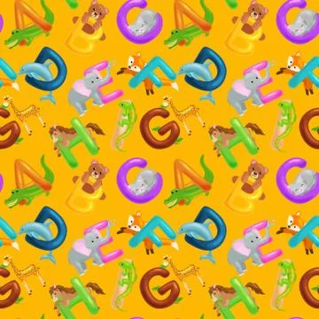 Seamless pattern animals alphabet for kids abc education in preschool. Stock Illustration