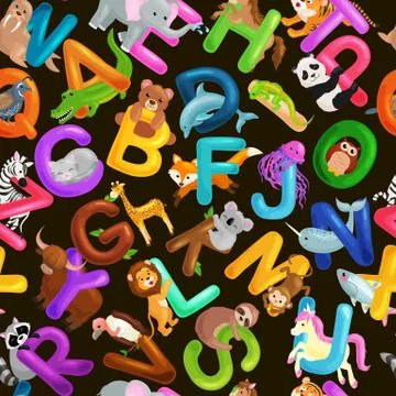 Seamless pattern animals alphabet for kids abc education in preschool. Stock Illustration