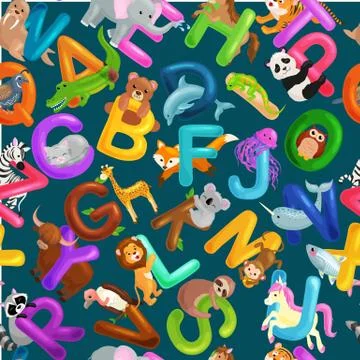 Seamless pattern animals alphabet for kids abc education in preschool. Stock Illustration