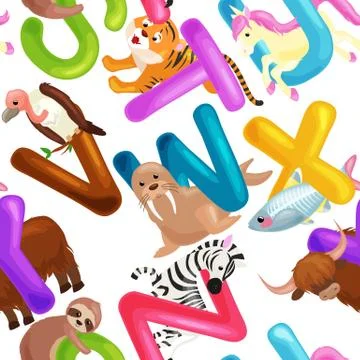 Seamless pattern animals alphabet for kids abc education in preschool. Stock Illustration