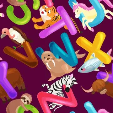 Seamless pattern animals alphabet for kids abc education in preschool. Illustrazione stock