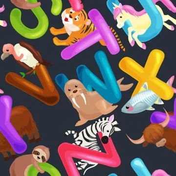Seamless pattern animals alphabet for kids abc education in preschool. Stock Illustration