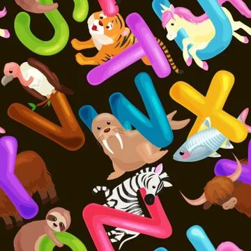 Seamless pattern animals alphabet for kids abc education in preschool. Stock Illustration