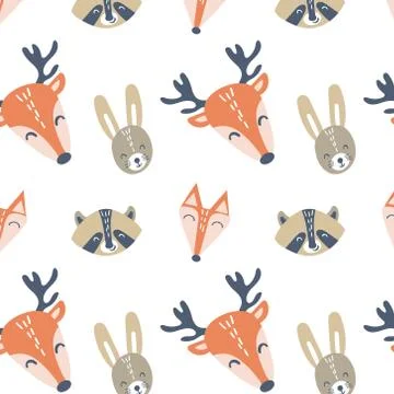 Seamless pattern with animals faces Stock Illustration