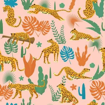 Seamless pattern animals Leopard background Stock Illustration