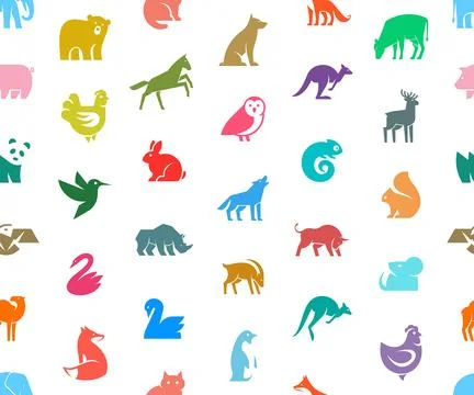 Seamless pattern with Animals logos Stock Illustration