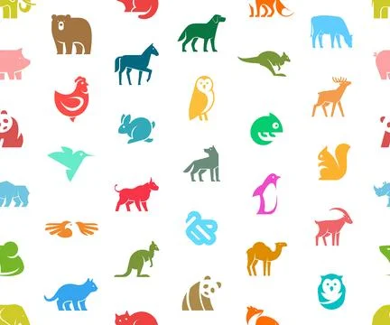 Seamless pattern with Animals logos Stock Illustration