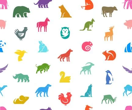 Seamless pattern with Animals logos 스톡 일러스트