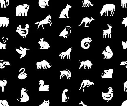 Seamless pattern with Animals logos Stock Illustration