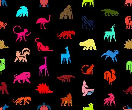 Seamless pattern with Animals logos Stockillustratie