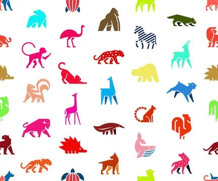 Seamless pattern with Animals logos 스톡 일러스트
