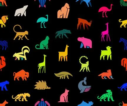 Seamless pattern with Animals logos Stock Illustration