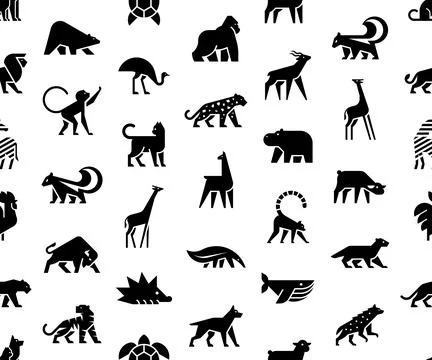 Seamless pattern with Animals logos Stock Illustration