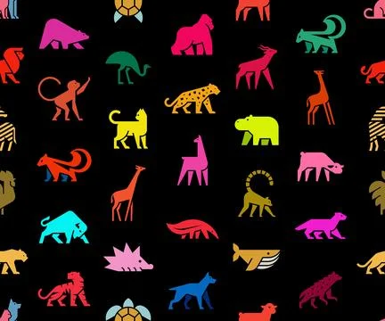 Seamless pattern with Animals logos Stockillustratie