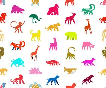 Seamless pattern with Animals logos Illustrazione stock