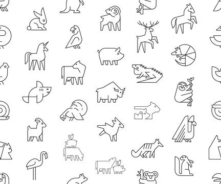 Seamless pattern with Animals logos Stock Illustration