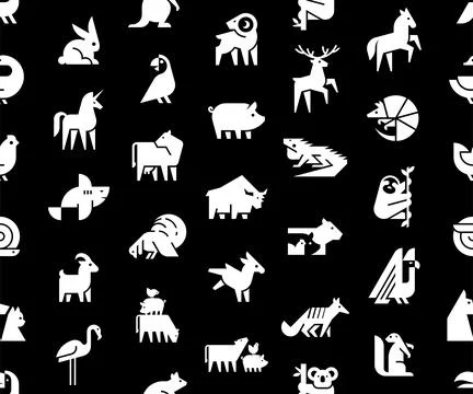 Seamless pattern with Animals logos Stock Illustration