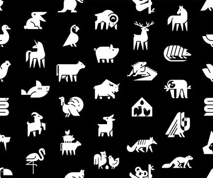 Seamless pattern with Animals logos Stock Illustration