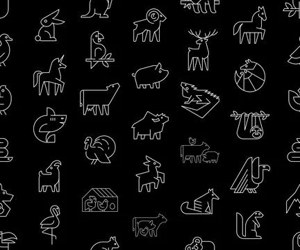 Seamless pattern with Animals logos Stock Illustration