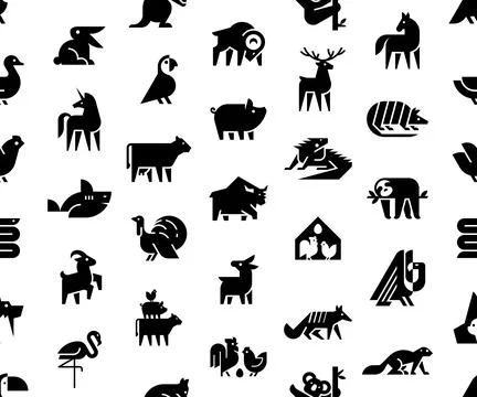 Seamless pattern with Animals logos Stockillustratie