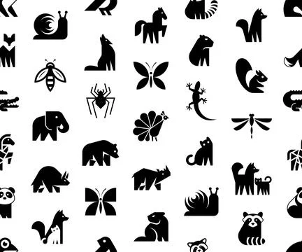 Seamless pattern with Animals logos Illustrazione stock
